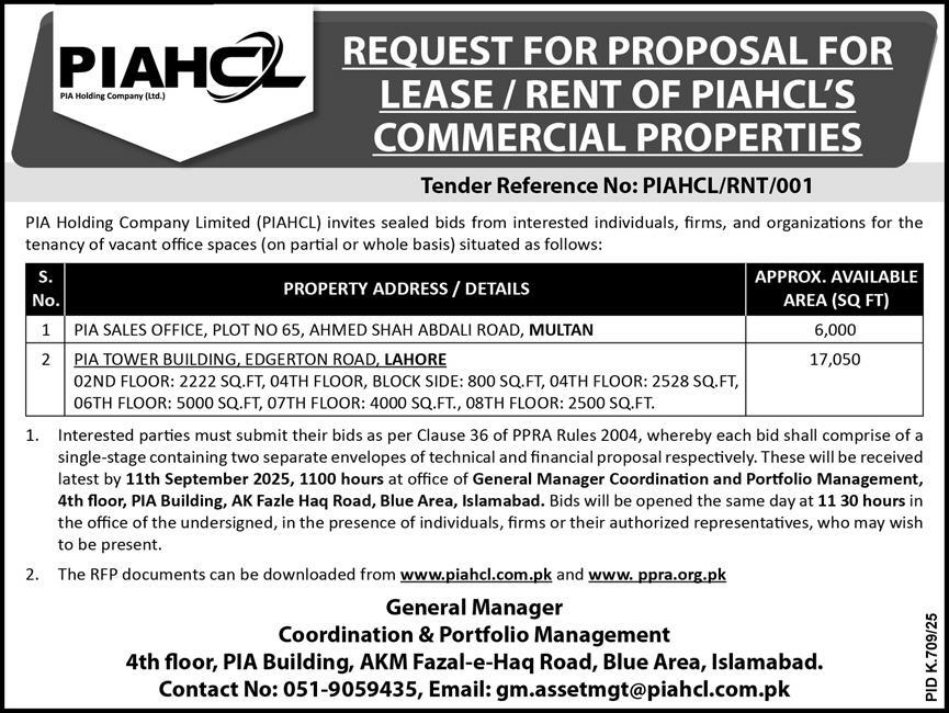PIAHCL Karachi Tender Notice